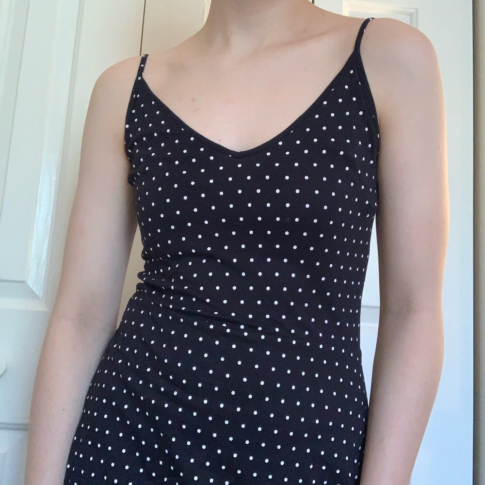 Navy polka-dot dress